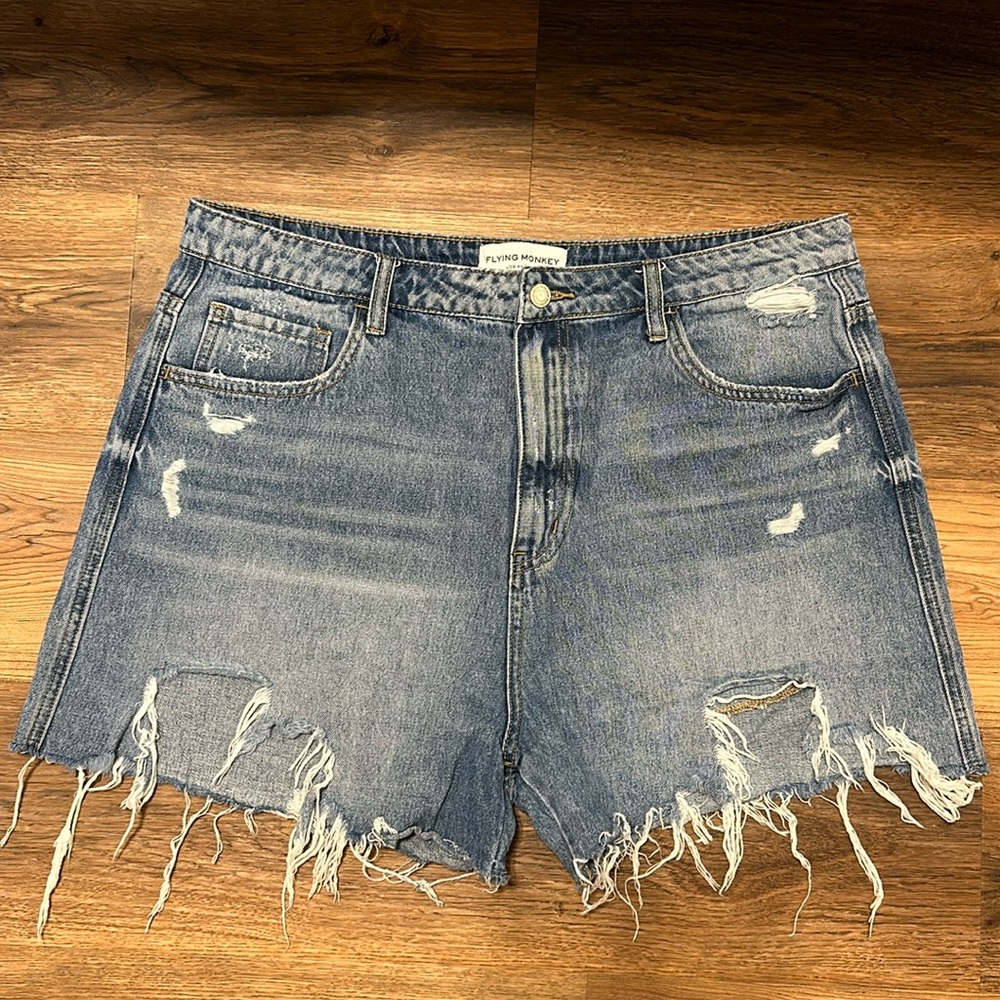 Flying Monkey Distressed Light Blue Denim Shorts